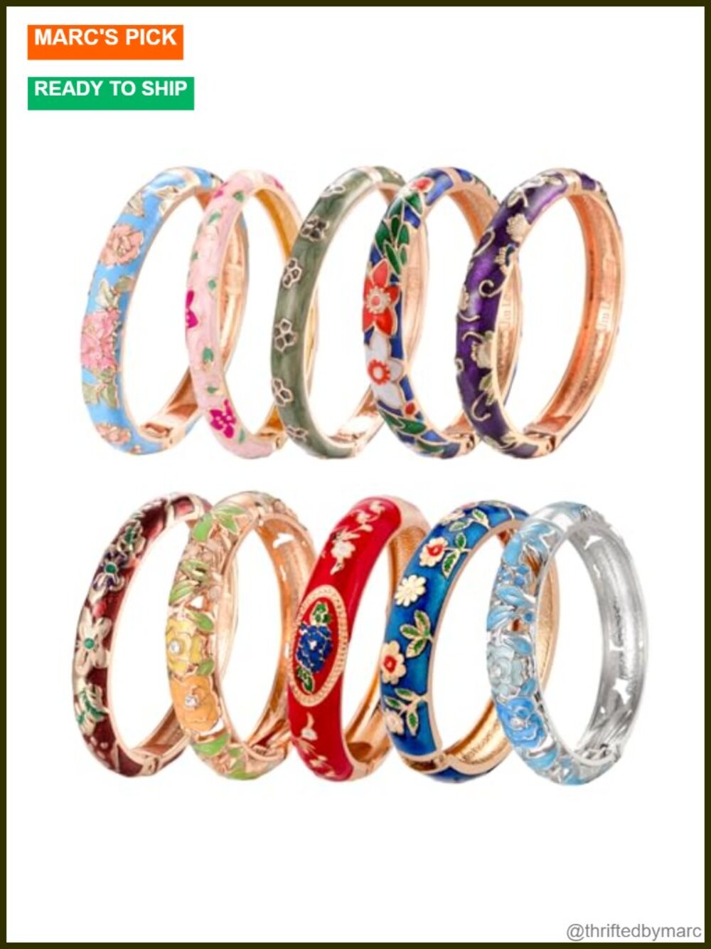 Enamel Bangles Cloisonne Jewelry Set Gold Plated 10 Piece Bracelet Box